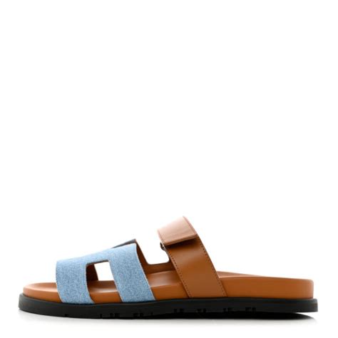 HERMES Denim Calfskin Womens Chypre Sandals 39 Bleu.